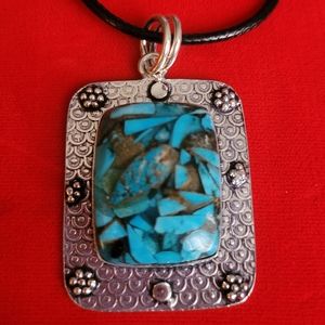 copper blue turquoise set in sterling silver